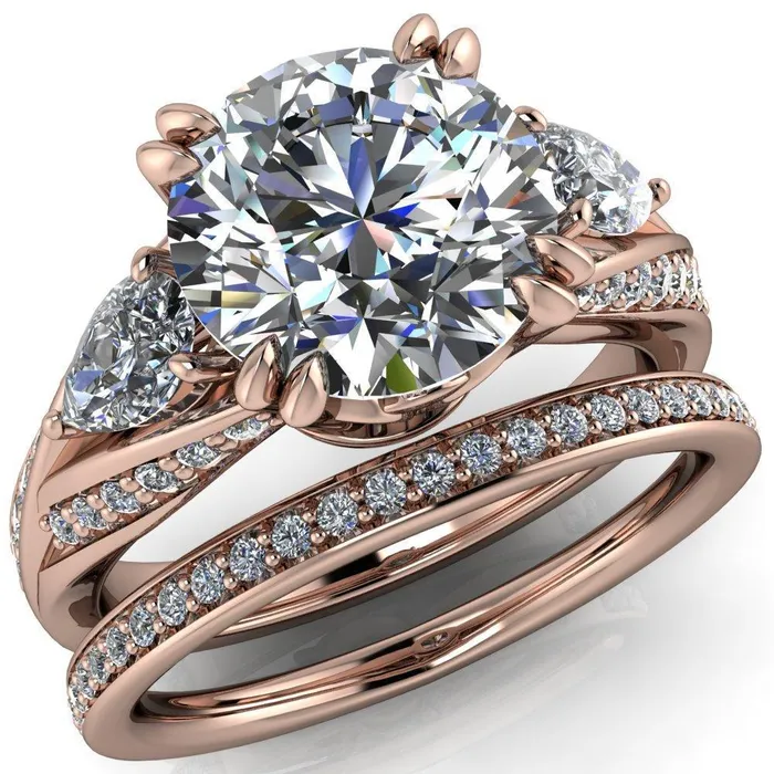 Rings Fire Brilliance Aggie Round Center Stone Diamond Tulip Pear Side Engagement Ring