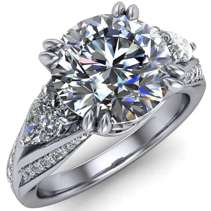 Rings Fire Brilliance Aggie Round Center Stone Diamond Tulip Pear Side Engagement Ring