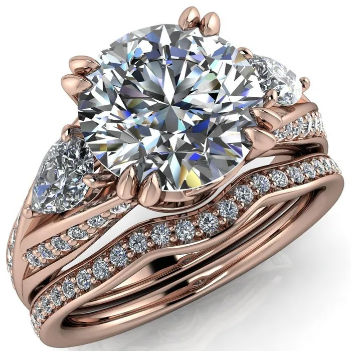 Rings Fire Brilliance Aggie Round Center Stone Diamond Tulip Pear Side Engagement Ring