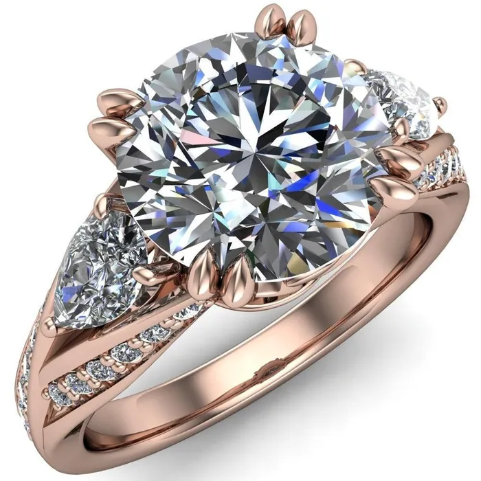 Rings Fire Brilliance Aggie Round Center Stone Diamond Tulip Pear Side Engagement Ring
