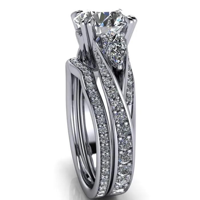 Rings Fire Brilliance Aggie Round Center Stone Diamond Tulip Pear Side Engagement Ring