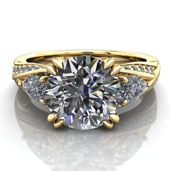 Rings Fire Brilliance Aggie Round Center Stone Diamond Tulip Pear Side Engagement Ring