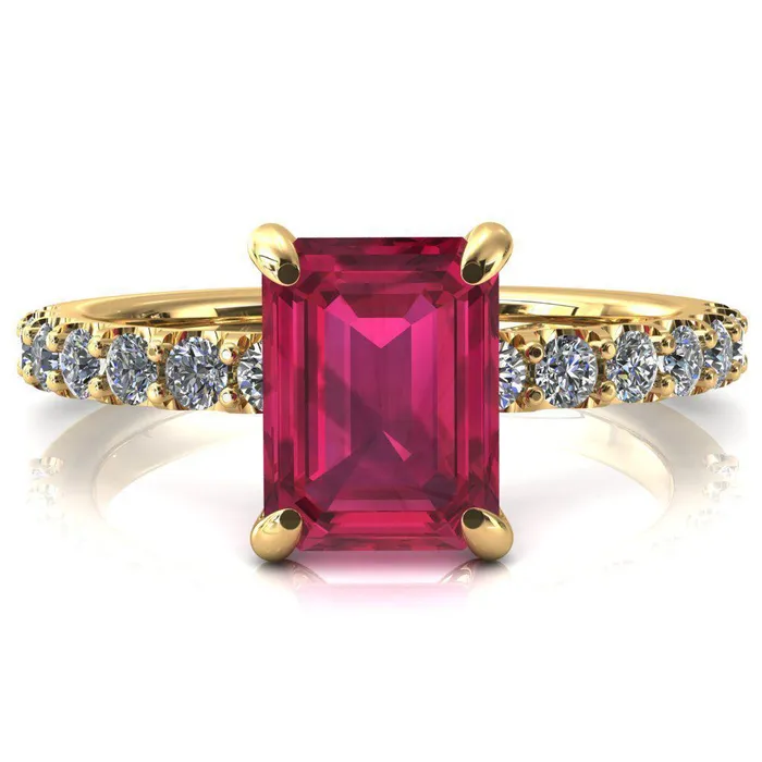 Rings Fire Brilliance Alessi Emerald Ruby 4 Claw Prong 34 Micro Pave Engagement Ring