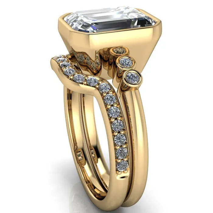 Rings Fire Brilliance Amelie Emerald Center Stone Full Bezel Engagement Ring