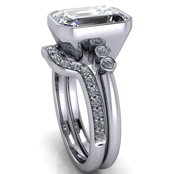 Rings Fire Brilliance Amelie Emerald Center Stone Full Bezel Engagement Ring