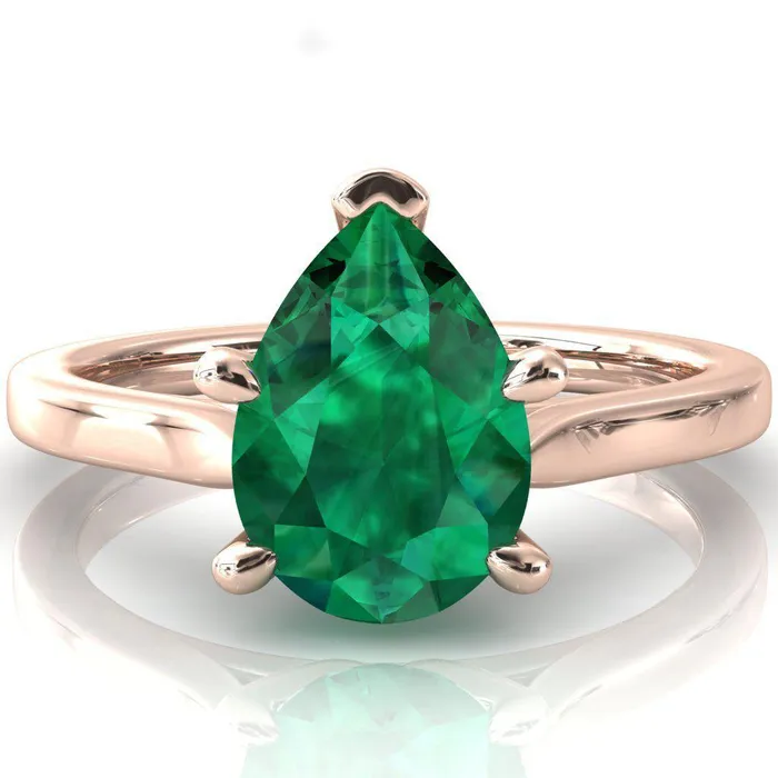 Rings Fire Brilliance Darci Pear Emerald 5 Prong Cathedral Solitaire Engagement Ring