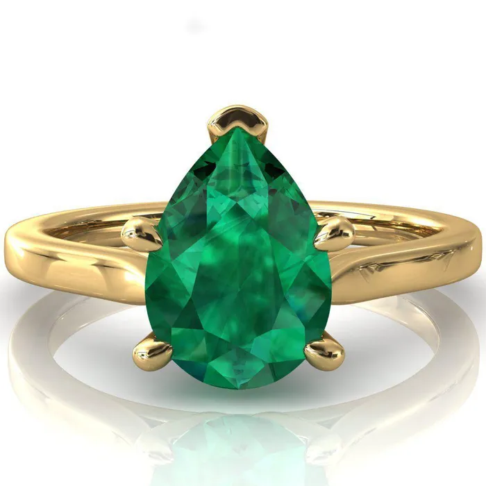 Rings Fire Brilliance Darci Pear Emerald 5 Prong Cathedral Solitaire Engagement Ring