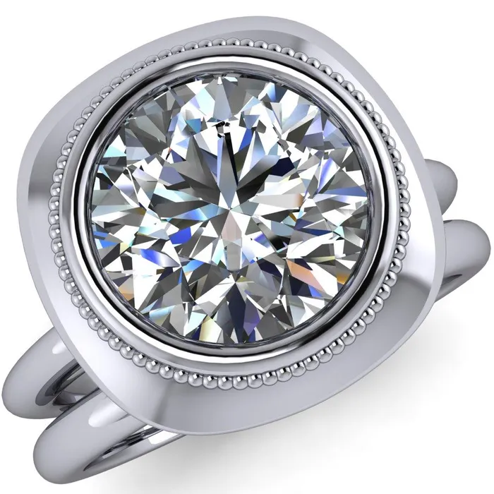 Rings Fire Brilliance Fiona Round Center Stone Vintage Cushion Shaped Bezel Set Fiona Ring