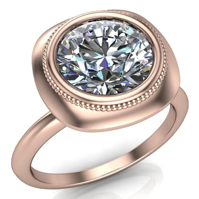Rings Fire Brilliance Fiona Round Center Stone Vintage Cushion Shaped Bezel Set Fiona Ring