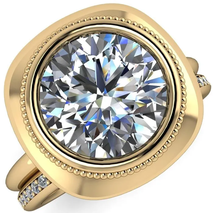Rings Fire Brilliance Fiona Round Center Stone Vintage Cushion Shaped Bezel Set Fiona Ring