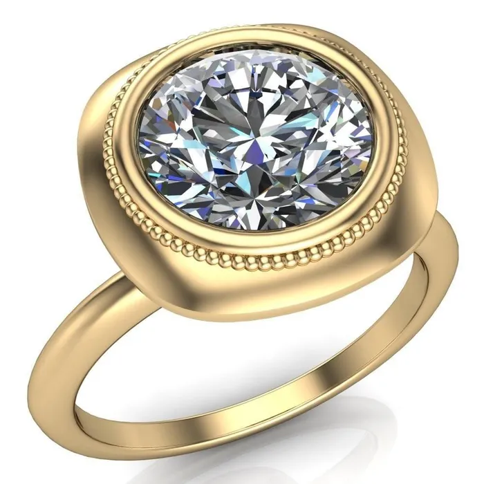 Rings Fire Brilliance Fiona Round Center Stone Vintage Cushion Shaped Bezel Set Fiona Ring
