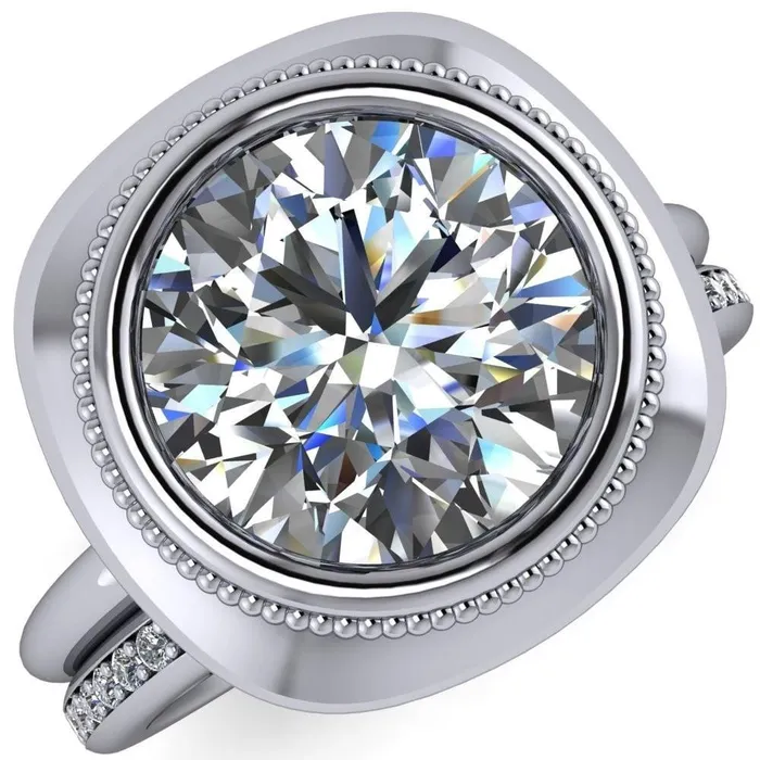 Rings Fire Brilliance Fiona Round Center Stone Vintage Cushion Shaped Bezel Set Fiona Ring