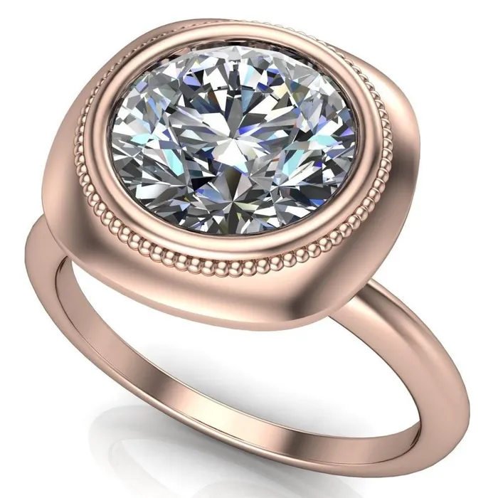 Rings Fire Brilliance Fiona Round Center Stone Vintage Cushion Shaped Bezel Set Fiona Ring