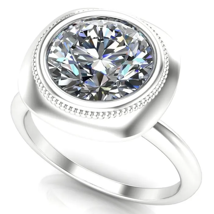 Rings Fire Brilliance Fiona Round Center Stone Vintage Cushion Shaped Bezel Set Fiona Ring