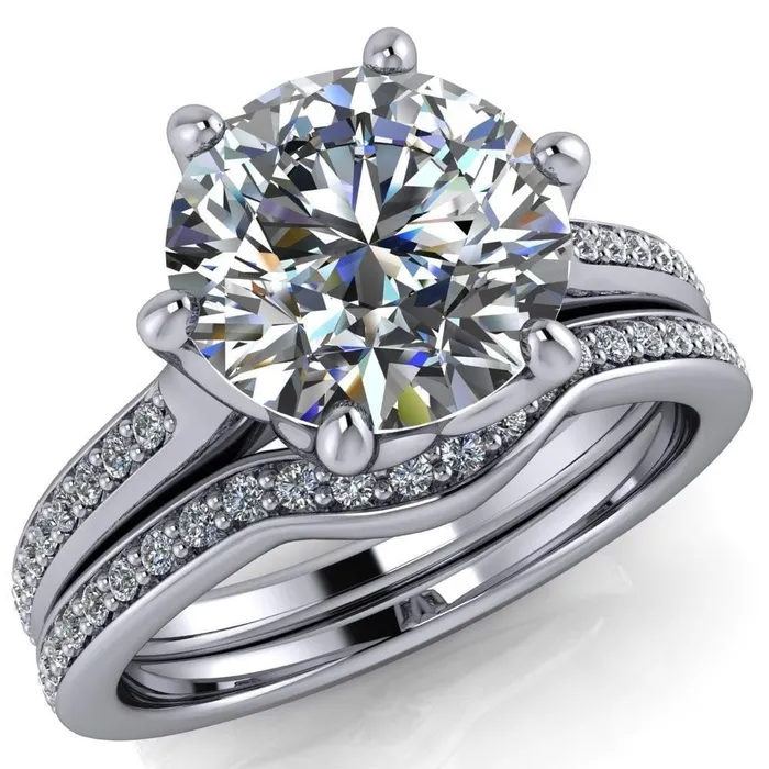 Rings Fire Brilliance Keller Round Center Stone 6 Prong Diamond Channel Ring Rings Fire Brilliance Keller Round Center Stone 6 Prong Diamond Channel Ring
