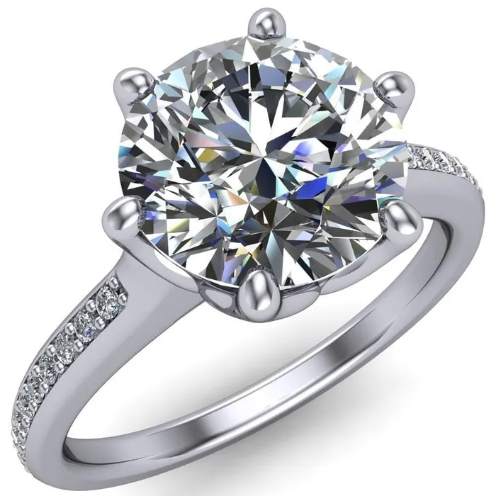 Rings Fire Brilliance Keller Round Center Stone 6 Prong Diamond Channel Ring