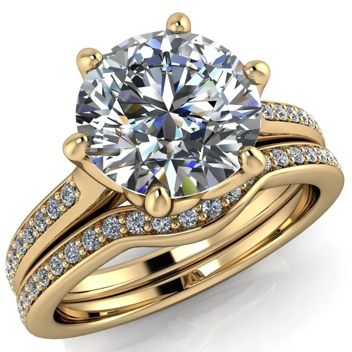 Rings Fire Brilliance Keller Round Center Stone 6 Prong Diamond Channel Ring