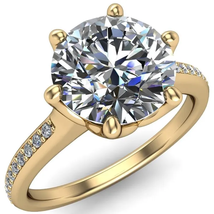 Rings Fire Brilliance Keller Round Center Stone 6 Prong Diamond Channel Ring