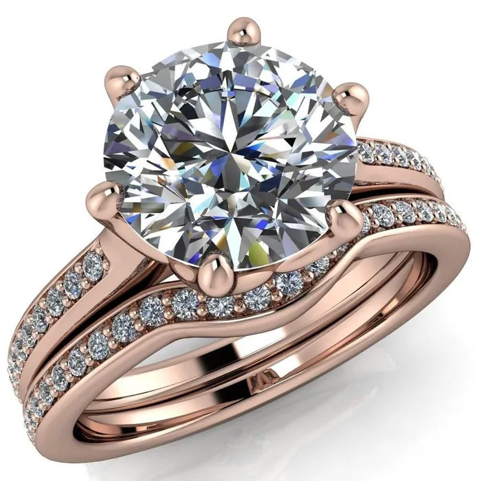 Rings Fire Brilliance Keller Round Center Stone 6 Prong Diamond Channel Ring