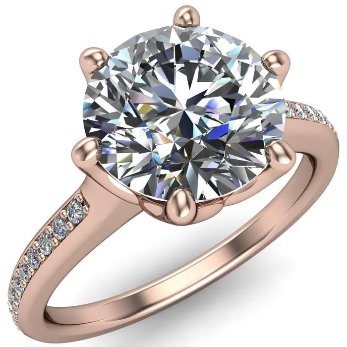Rings Fire Brilliance Keller Round Center Stone 6 Prong Diamond Channel Ring