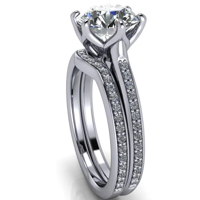Rings Fire Brilliance Keller Round Center Stone 6 Prong Diamond Channel Ring