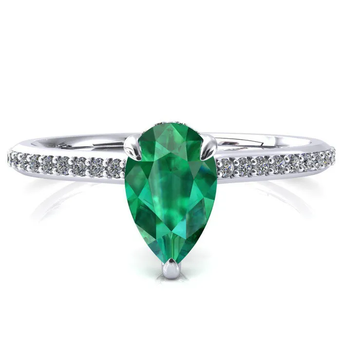 Rings Fire Brilliance Kiki Pear Emerald 3 Prongs Claw Floating Halo 12 Pinpoint Inverted Cathedral Ring Rings Fire Brilliance Kiki Pear Emerald 3 Prongs Claw Floating Halo 12 Pinpoint Inverted Cathedral Ring