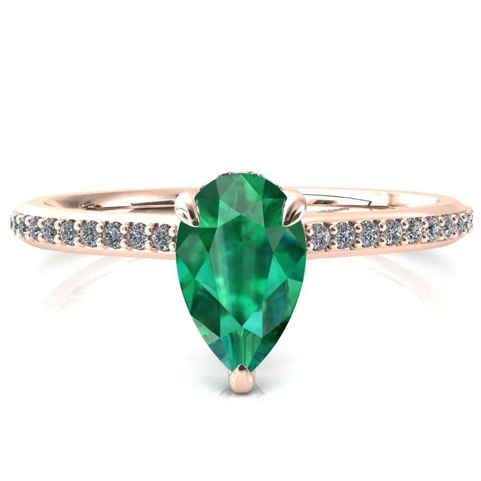 Rings Fire Brilliance Kiki Pear Emerald 3 Prongs Claw Floating Halo 12 Pinpoint Inverted Cathedral Ring