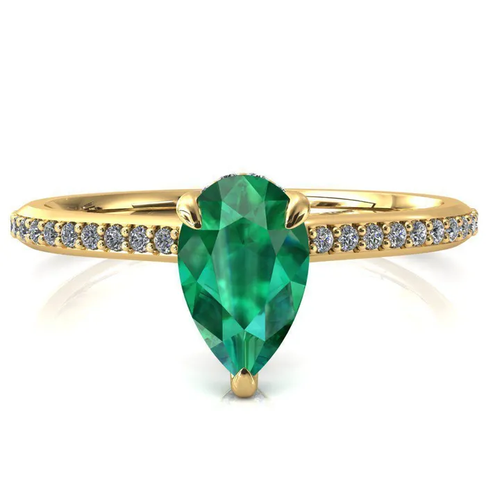Rings Fire Brilliance Kiki Pear Emerald 3 Prongs Claw Floating Halo 12 Pinpoint Inverted Cathedral Ring