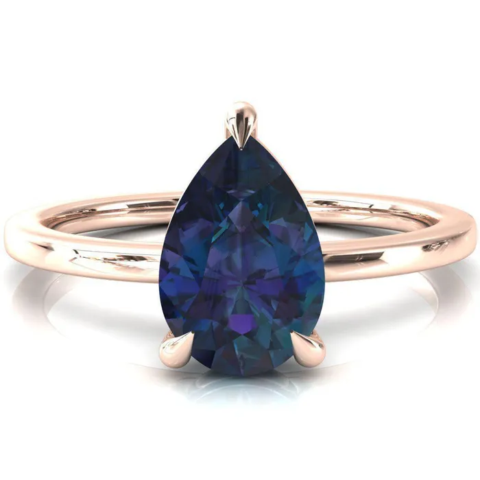 Rings Fire Brilliance Lyla Pear Alexandrite 4 Claw Prong Single Rail Solitaire Ring