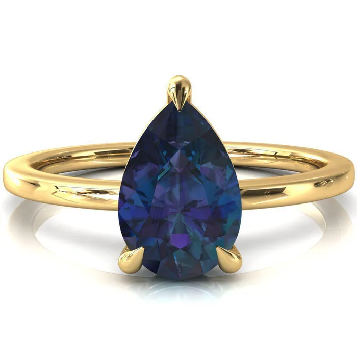 Rings Fire Brilliance Lyla Pear Alexandrite 4 Claw Prong Single Rail Solitaire Ring