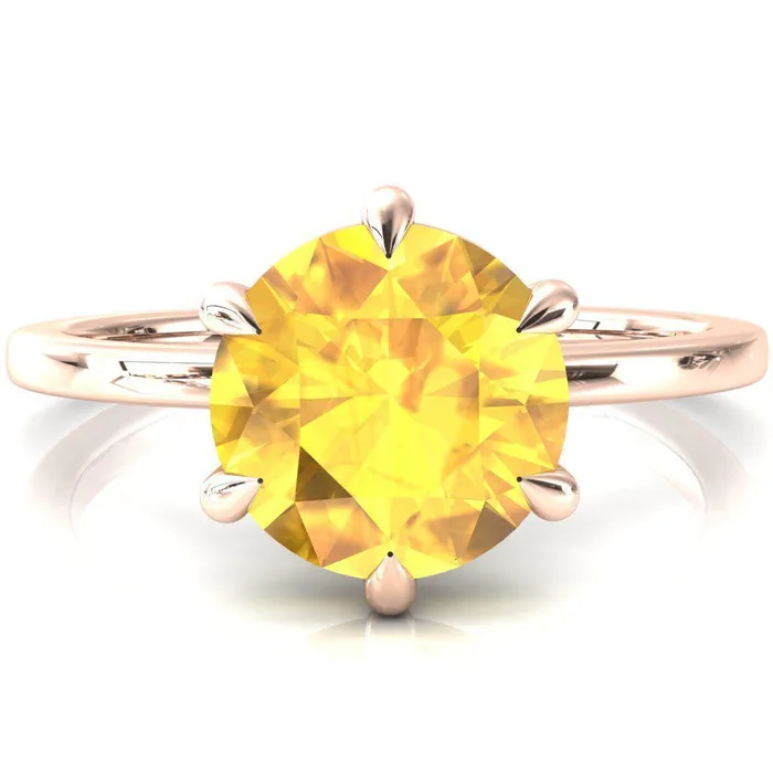 Rings Fire Brilliance Lyla Round Yellow Sapphire 6 Claw Prong Single Rail Solitaire Ring