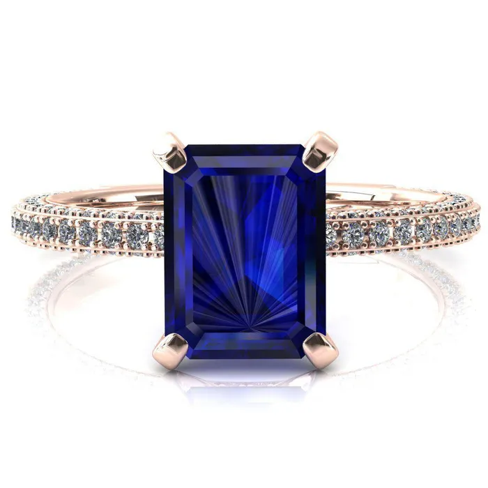 Rings Fire Brilliance Mariyah Emerald Blue Sapphire 4 Prong 34 Eternity 3 Sided Diamond Shank Engagement Ring