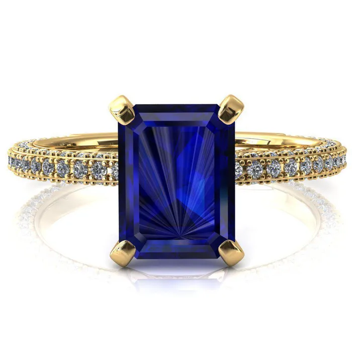 Rings Fire Brilliance Mariyah Emerald Blue Sapphire 4 Prong 34 Eternity 3 Sided Diamond Shank Engagement Ring