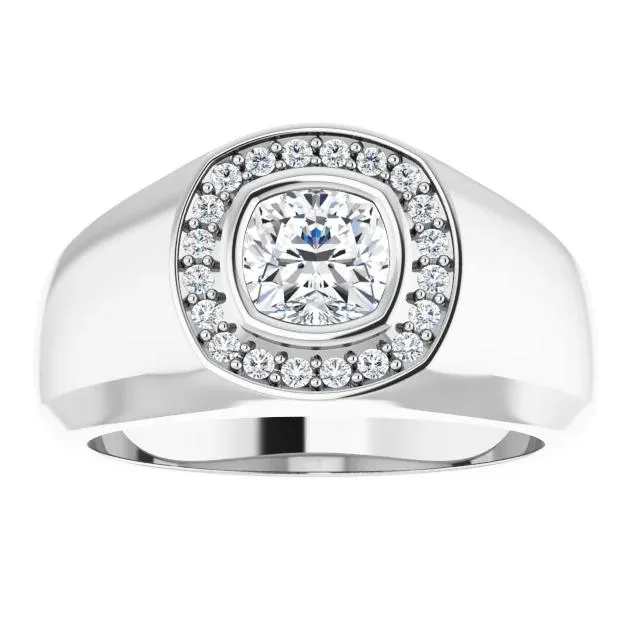 Rings Fire Brilliance Matthew Cushion Moissanite Bezel Diamond Channel Halo Ring