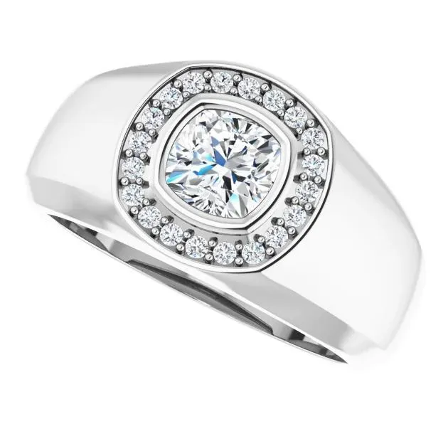 Rings Fire Brilliance Matthew Cushion Moissanite Bezel Diamond Channel Halo Ring