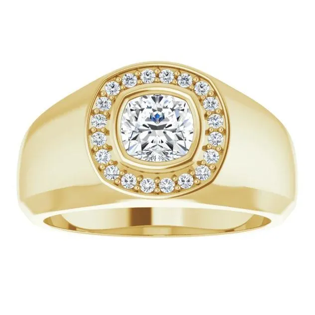 Rings Fire Brilliance Matthew Cushion Moissanite Bezel Diamond Channel Halo Ring