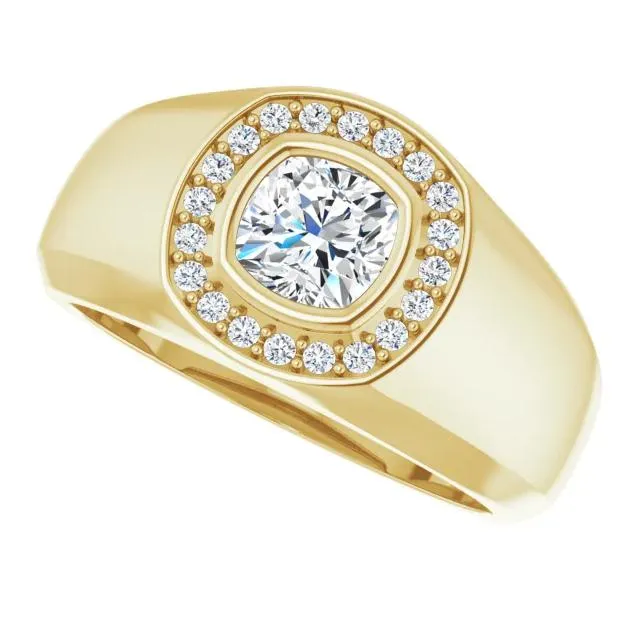 Rings Fire Brilliance Matthew Cushion Moissanite Bezel Diamond Channel Halo Ring