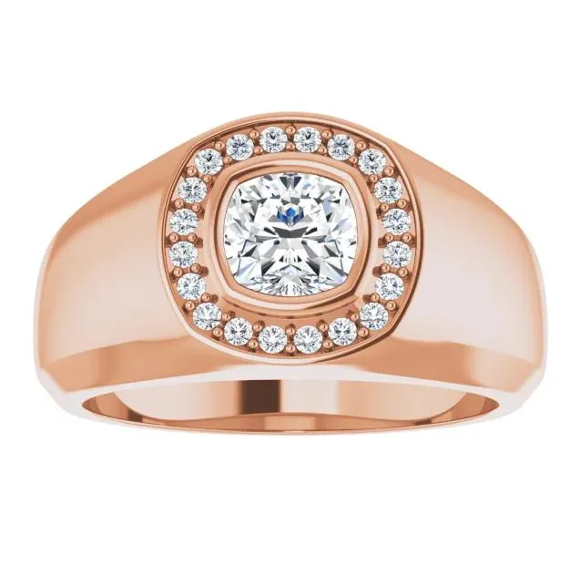Rings Fire Brilliance Matthew Cushion Moissanite Bezel Diamond Channel Halo Ring
