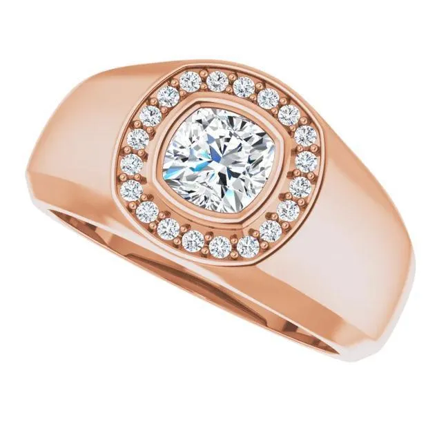 Rings Fire Brilliance Matthew Cushion Moissanite Bezel Diamond Channel Halo Ring