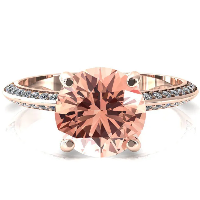 Rings Fire Brilliance Nancy Round Champagne Sapphire 4 Prong 12 Eternity Diamond Knife Shank Accent Engagement Ring