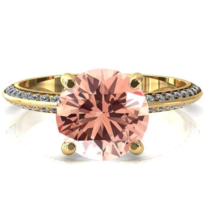 Rings Fire Brilliance Nancy Round Champagne Sapphire 4 Prong 12 Eternity Diamond Knife Shank Accent Engagement Ring