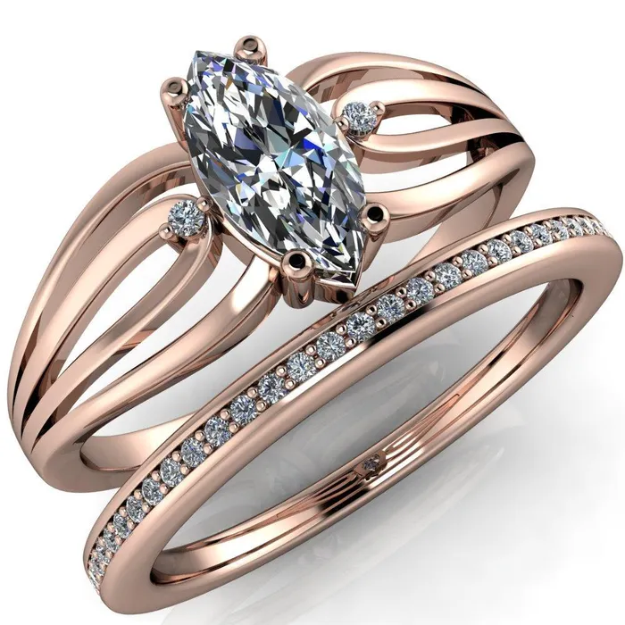Rings Fire Brilliance Rhae Marquise Center Stone 4 Prong Double Drop End Shank Ring