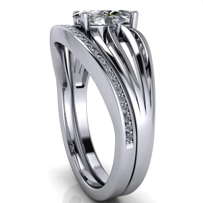 Rings Fire Brilliance Rhae Marquise Center Stone 4 Prong Double Drop End Shank Ring