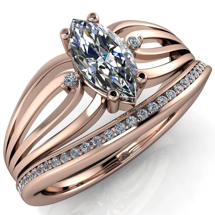Rings Fire Brilliance Rhae Marquise Center Stone 4 Prong Double Drop End Shank Ring