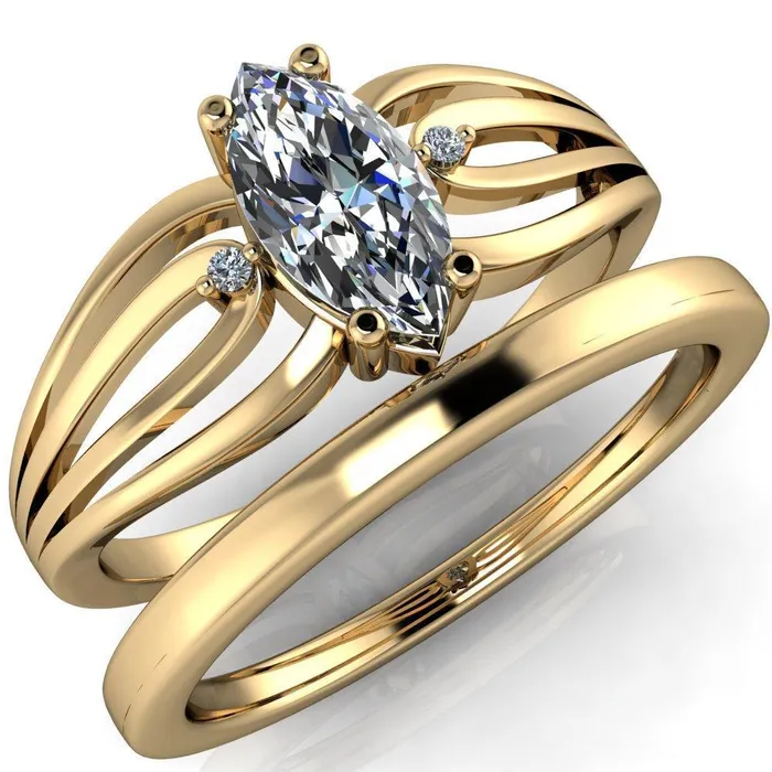 Rings Fire Brilliance Rhae Marquise Center Stone 4 Prong Double Drop End Shank Ring