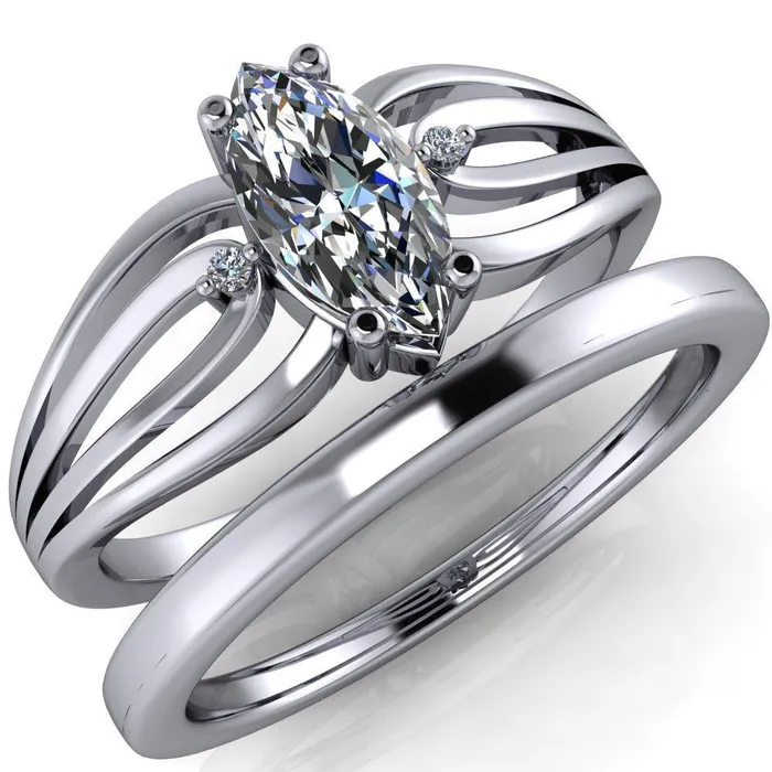 Rings Fire Brilliance Rhae Marquise Center Stone 4 Prong Double Drop End Shank Ring