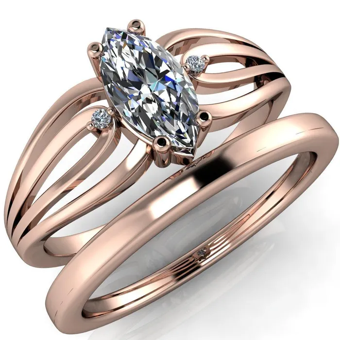 Rings Fire Brilliance Rhae Marquise Center Stone 4 Prong Double Drop End Shank Ring