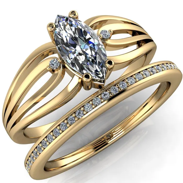 Rings Fire Brilliance Rhae Marquise Center Stone 4 Prong Double Drop End Shank Ring