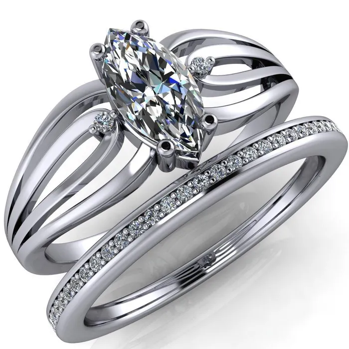 Rings Fire Brilliance Rhae Marquise Center Stone 4 Prong Double Drop End Shank Ring