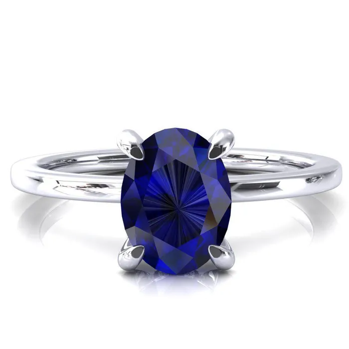 Rings Fire Brilliance Rosy Oval Blue Sapphire 4 Claw Prong Single Rail Micropave Engagement Ring Rings Fire Brilliance Rosy Oval Blue Sapphire 4 Claw Prong Single Rail Micropave Engagement Ring